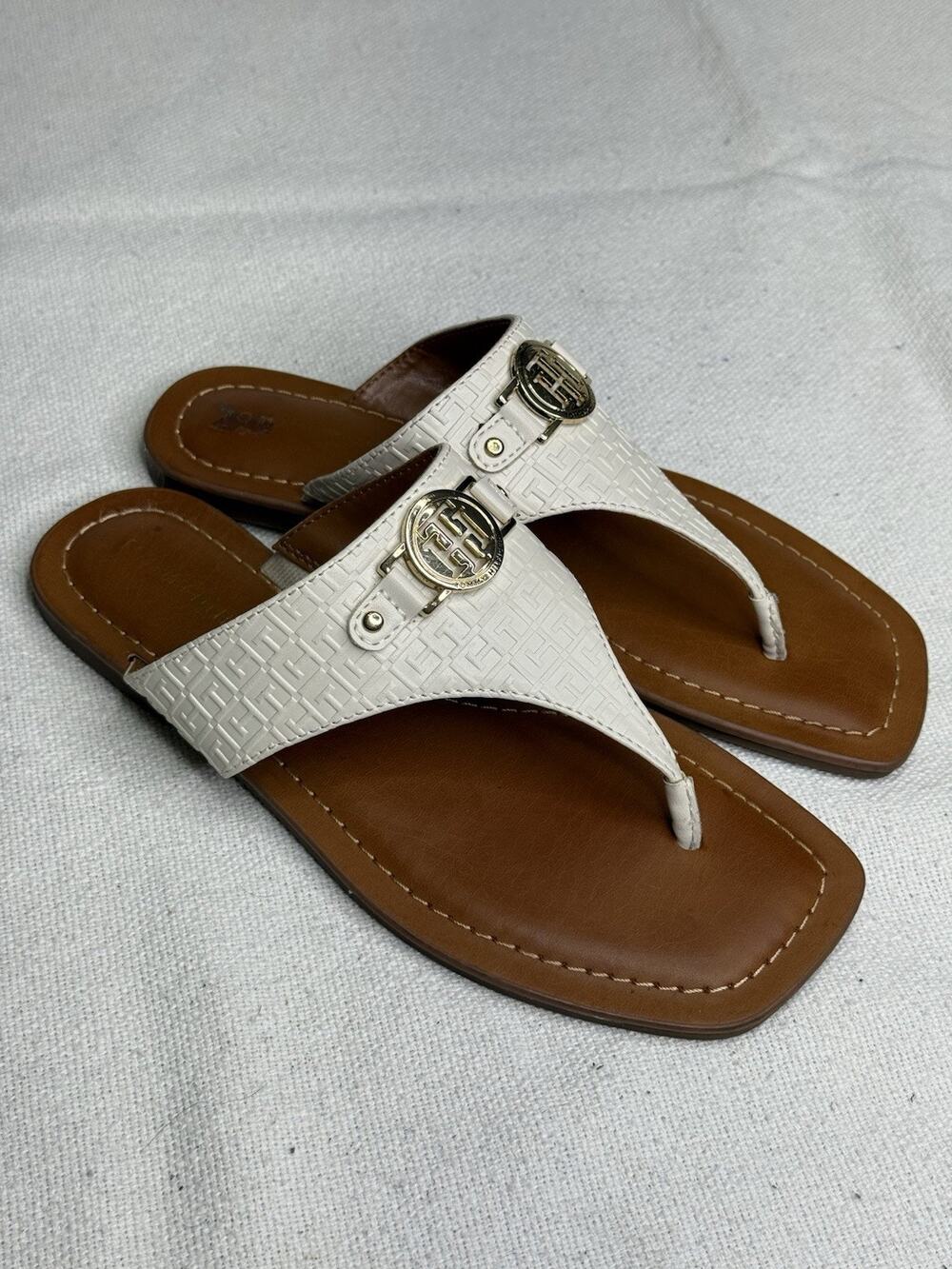 Tommy Hilfiger Sandals Womens Size 5 M Thong Slip On Flats White